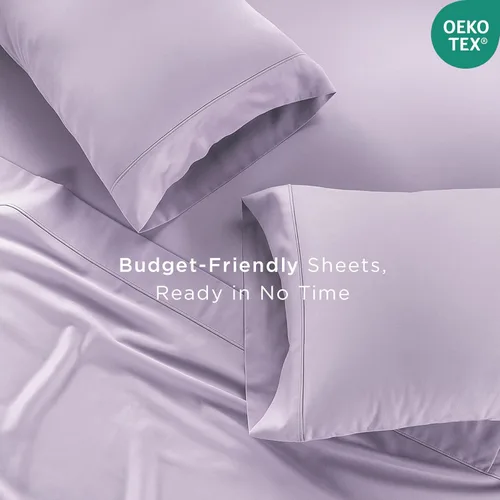 Miniatura 4 de Juego de sábanas de algodón Threadmill para cama Twin XL Sábanas 100% algodón para cama Twin XL Juego de sábanas Twin XL de satén liso con Lilac