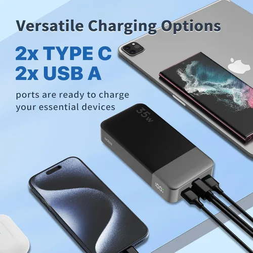 Miniatura 4 de NOBIS Cargador Portátil, Banco de Energía de 20000mAh, Banco de Energía de 35W Carga Rápida, Paquete de Batería con Cable C a C, Banco de Batería