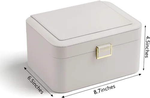 Miniatura 4 de KAMIER Organizador de joyas caja organizadora de joyas de 2 capas para aretes pulseras anillos collares cuero de lujo y forro de terciopelo suave
