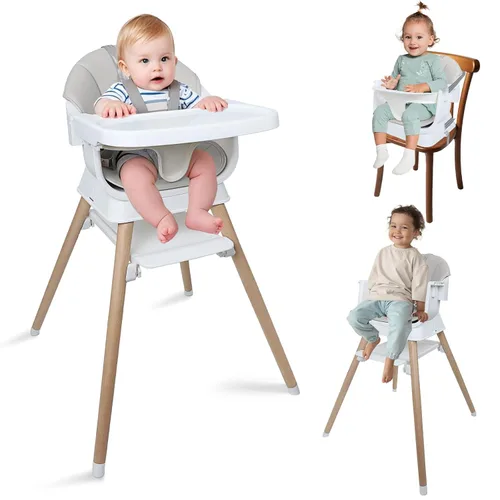 Silla alta convertible 9 en 1 con asiento elevador, trona de madera para bebés y niños pequeños con bandeja extraíble y arnés de 5 puntos, asiento