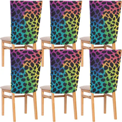 Fashion Rainbow Leopard Print Decorative Office Chair Slipcover for Bedroom Soft Dining Room Chair Seat Cover cubre sillas para comedor Set of 6