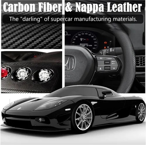 Miniatura 8 de Funda negra para volante de automóvil, compatible con Honda, de piel fina de napa premium, textura de fibra de carbono, 14 pulgadas, para Honda