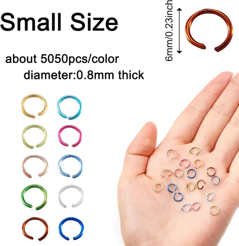 Miniatura 4 de KISSITTY 5050 anillos de aluminio de 0.236 pulgadas para manualidades, 10 colores, anillos abiertos, anillos de salto abiertos de 20 conectores