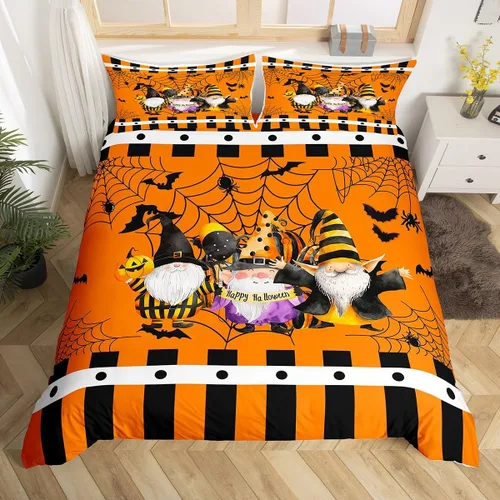 Miniatura 4 de Manfei Juego de funda de edredón de gnomos lindos tamaño individual, juego de ropa de cama con temática de Halloween, 2 piezas para decoración