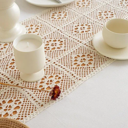 Miniatura 3 de AMZALI Mantel de lino de algodón, decoración de mesa de cocina y comedor, mantel de ganchillo texturizado para uso en exteriores e interiores, 55 x