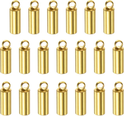 Miniatura 19 de HARFINGTON 20 tapas de extremo de cordón de 0.059 in de identificación de acero inoxidable para manualidades, pulseras, collares, borlas, tono dorado