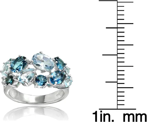 Miniatura 3 de Ice Gems Anillo de plata de ley con topacio azul auténtico de Londres y topacio azul
