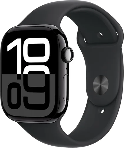 Miniatura 8 de Apple Watch Series 10 (42 mm, GPS) con caja de aluminio negro azabache, correa deportiva negra, S/M monitor fitness, app ECG, pantalla Retina Caja
