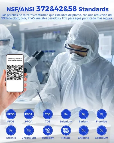 Miniatura 4 de Sistema de filtro de agua de 7 etapas por ósmosis inversa de mostrador, 528 galones de filtración de agua RO con jarra portátil, NSF/ANSI Ct910-azul