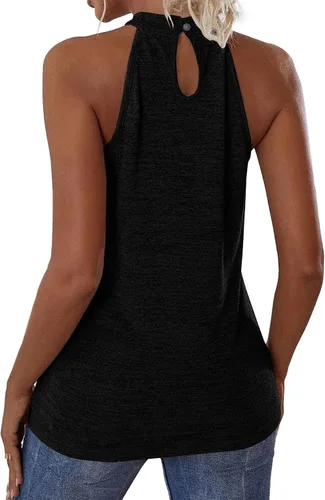 Miniatura 2 de Rooscier Blusa sin mangas plisada sin mangas con cuello halter para mujer