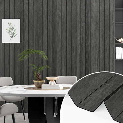 Miniatura 3 de Wallercity Paneles de madera 3D gris/negro para paredes, paneles de pared de listones de madera autoadhesivos para dormitorio, baño, panel de pared