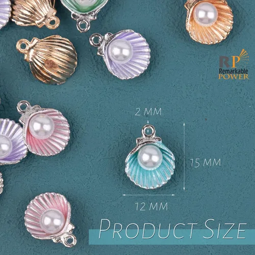 Miniatura 2 de Paquete de 60 dijes esmaltados de concha de almeja con perlas acrílicas para pulseras, aretes, fabricación de joyas, manualidades