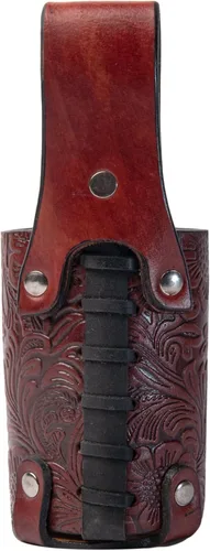 Miniatura 2 de Hulara Funda de cerveza de cuero pulido de grano completo para hombre, hebilla de cinturón de viaje de vaquero/al aire libre Cereza con lazo