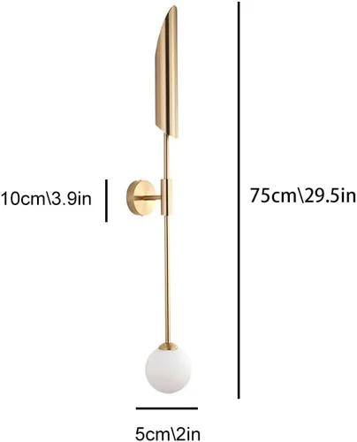 Miniatura 7 de Lámpara de pared de globo de vidrio blanco, lámpara de pared dorada de mediados de siglo, moderna de poste largo, lámpara minimalista de montaje