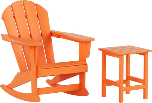 WestinTrends Malibu - Sillas mecedoras Adirondack para patio al aire libre con juego de mesa auxiliar, naranja