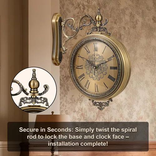 Miniatura 8 de Reloj de pared grande vintage de doble cara con cristal y metal, números romanos y árabes, silencioso sin tictac, funciona con pilas, reloj antiguo
