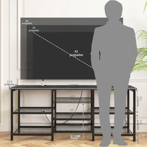 Miniatura 2 de YGEOMER Soporte de TV para televisores de 55 pulgadas, centro de entretenimiento con paneles de estante móviles, toma de corriente y luces LED