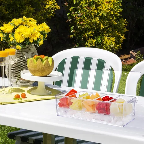 Miniatura 7 de MOLIGOU Servidor de condimentos refrigerado con tapa, bandeja de condimentos refrigerados con 5 compartimentos extraíbles, recipientes para servir