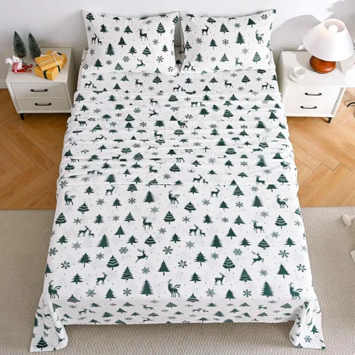 Miniatura 38 de Viviland Juego de sábanas de microforro polar tamaño matrimonial, sábanas ajustadas tipo franela para Navidad con bolsillo de 15" de profundidad