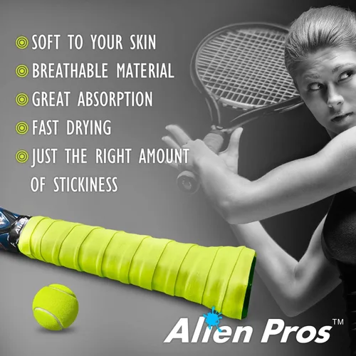 Miniatura 4 de Alien Pros - Cinta de agarre para raqueta de tenis (6, 12 o 60 agarres), agarre de tenis precortado y con sensación seca, cinta de agarre
