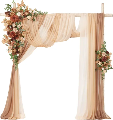 Miniatura 23 de Ling's moment Kit de flores de arco de boda con cortinas transparentes, arreglos florales artificiales de primavera de rosas verdes para telón