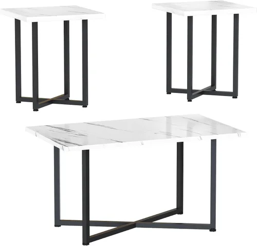 Miniatura 9 de Hooseng Juego de 3 mesas auxiliares y mesas auxiliares, moderno juego de mesa de sala de estar con marco de metal para apartamento, oficina en casa