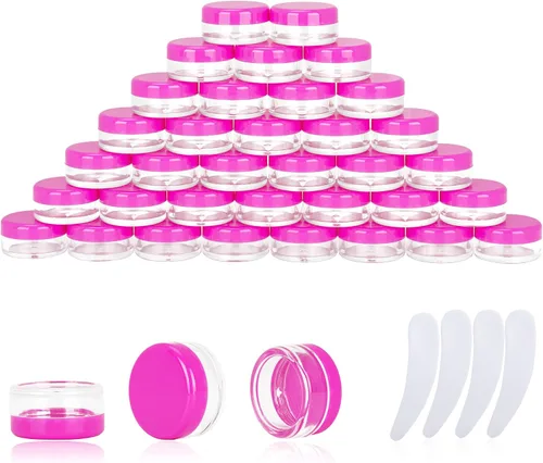 Miniatura 27 de 50 recipientes de muestra de 0.11 oz, frascos vacíos de 0.11 onzas líquidas con tapas, pequeños recipientes para cosméticos, mini tarros de muestra