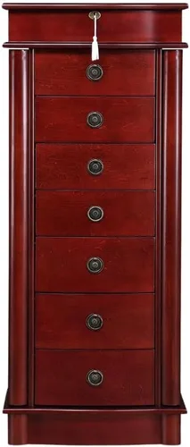 Miniatura 2 de Hives and Honey Noelle Jewelry Armoire, organizador de almacenamiento con cierre con 7 cajones y 2 puertas con ganchos para collares, cereza