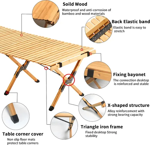 Miniatura 4 de Mesa plegable portátil, mesa de bambú de 4 pies para acampar al aire libre, mesa de picnic baja para sentarse en el suelo, mesa plegable de playa