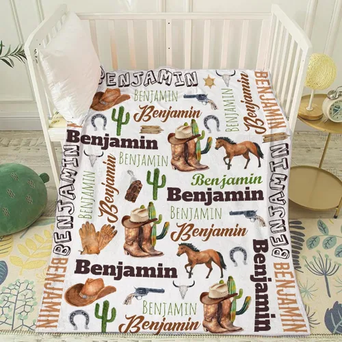 Miniatura 3 de Manta de bebé personalizada con diseño de animales del bosque, manta personalizada con nombre para niñas y niños, regalos de registro, manta suave