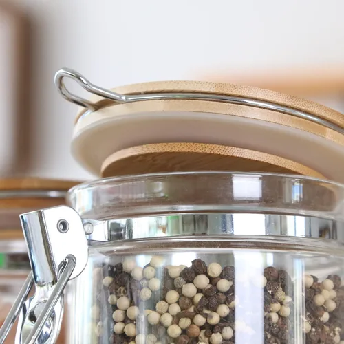 Miniatura 5 de KKC - Recipiente de té de vidrio con tapas y cuchara de bambú Tarros de almacenamiento de té sueltos herméticos de 27 onzas para bolsa de té y té