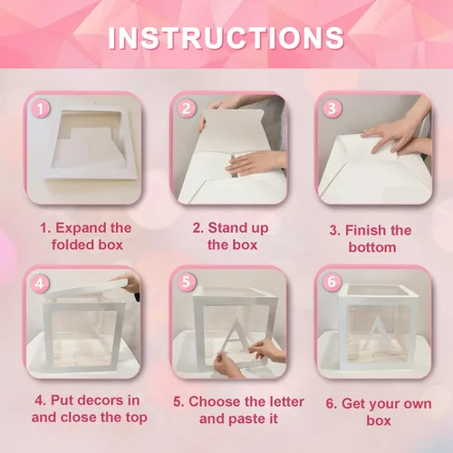 Miniatura 7 de Cajas de globos transparentes de color blanco, cajas de bebé transparentes con 78 letras para nombre personalizado, bloques de cajas de globos