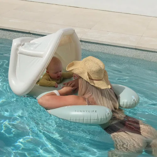 Miniatura 3 de SUNNYLiFE Float Together - Asiento de bebé Sammy The Seagull Green, PVC, 43.31 x 29.13 x 25.59 pulgadas, cuidador y flotador de bebé con toldo