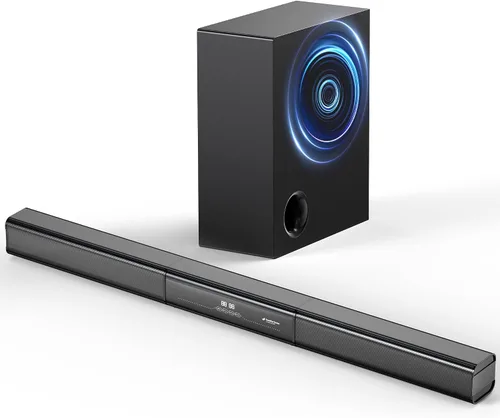 Barra de sonido de 2.1 canales con subwoofer con cable, Dolby Audio Barra de sonido de TV desmontable de 35 pulgadas, Bluetooth, HDMI-ARC, óptico,