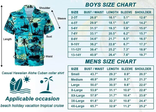 Miniatura 3 de Cromoncent Camisa hawaiana de manga corta para hombre y niño, cuello cubano, tropical, vacaciones, verano, playa