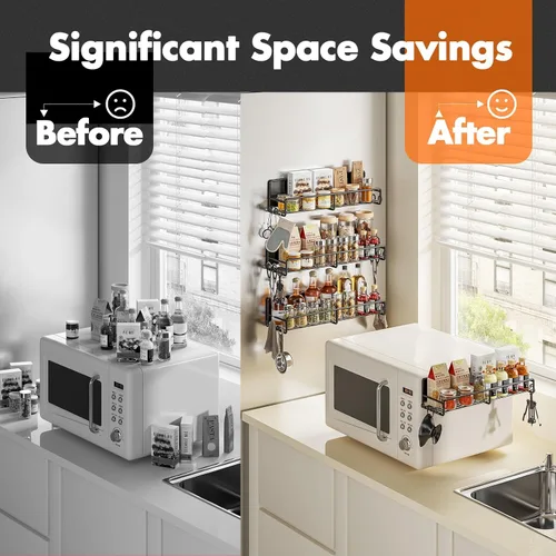 Miniatura 2 de SUNALLY Estante magnético para especias para refrigerador, estante magnético para nevera con ganchos, estante organizador de especias