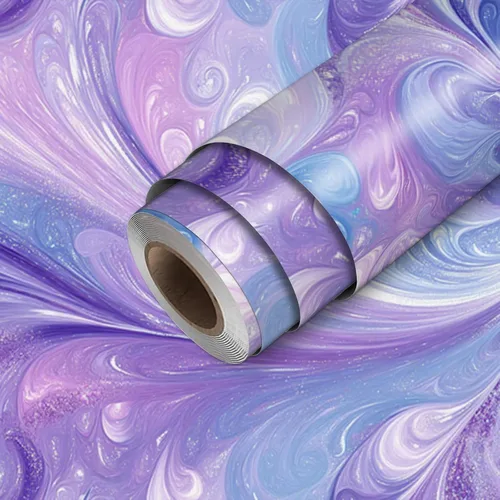 Miniatura 14 de HOMETITUTE Papel tapiz de acuarela pastel para despegar y pegar, patrón degradado morado y rosa, 118.1 x 17.7 pulgadas, papel adhesivo autoadhesivo