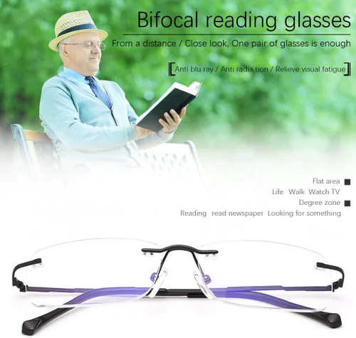 Miniatura 4 de 2 pares de anteojos de lectura bifocales transparentes sin montura con bloqueo de luz azul, lectores para hombres y mujeres, anteojos muy cerca