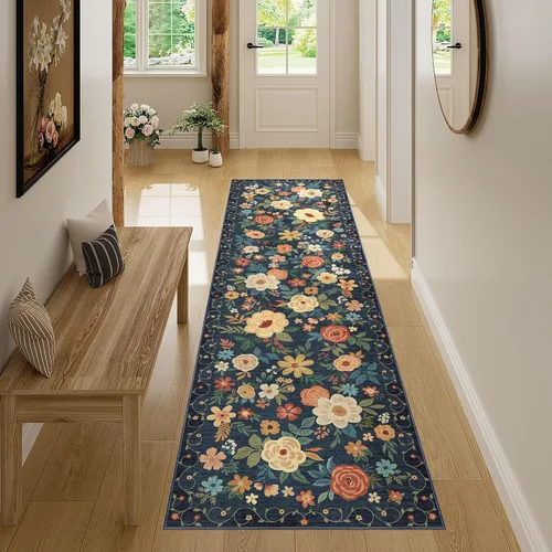 Miniatura 50 de DUKINO Alfombra de área de 6 x 9 pies, alfombra floral para sala de estar, ligera, antideslizante, lavable, alfombra de interior de pelo bajo