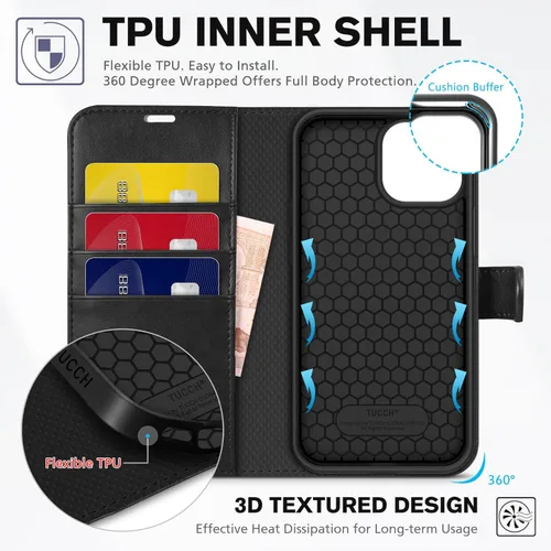 Miniatura 4 de TUCCH Funda Tipo Billetera para iPhone 13 (6.1") 2021, con Bloqueo RFID, con Soporte para 3 Tarjetas, de Piel Sintética, Tipo Folio