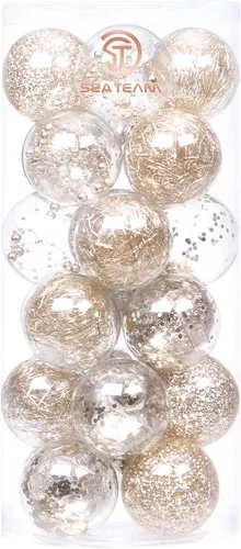Miniatura 12 de Sea Team Juego de bolas de Navidad de plástico transparente inastillables, bolas decorativas de varios tamaños con relleno delicadas decoraciones