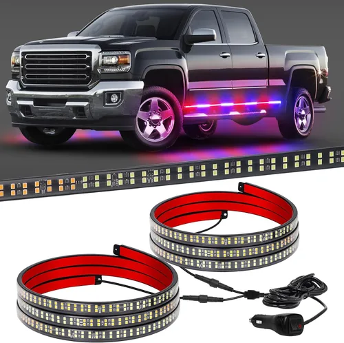 XRIDONSEN 2 piezas de 70 pulgadas de luces de emergencia para camiones y policía, tira de luces de estribo de 864 LED, luces rojas y azules Rojo/Azul
