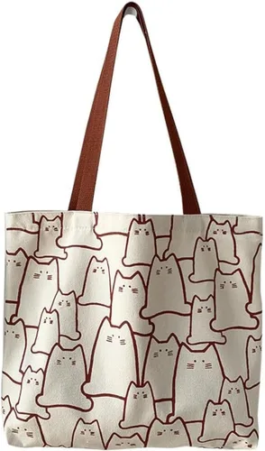 Bonita bolsa de mano para mujer con cremallera, divertido bolso con gatos, perros, bolso grande de lona para el hombro