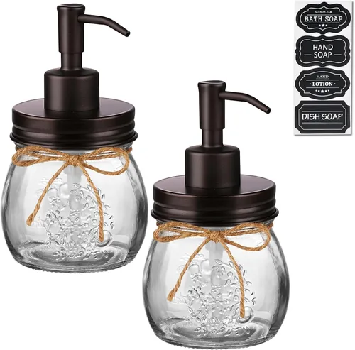 Miniatura 13 de Amolliar Dispensador de jabón líquido en tarro Mason de 10 onzas, bomba y tapa de acero inoxidable, bonita decoración de granja para cocina, baño