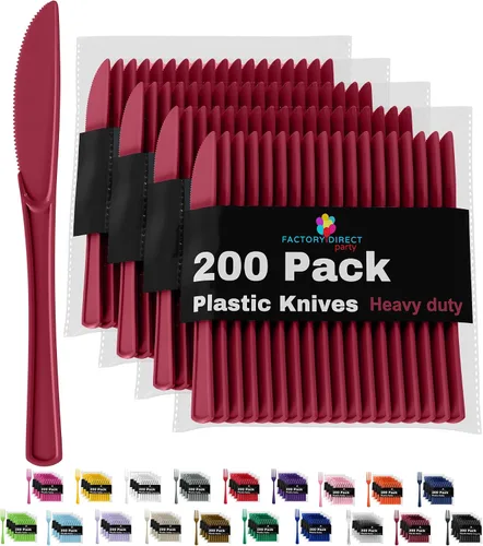 Miniatura 21 de Party Solids - Cuchillos de plástico negro, 200 piezas, cuchillos negros, utensilios desechables, juego de cubiertos de plástico resistente