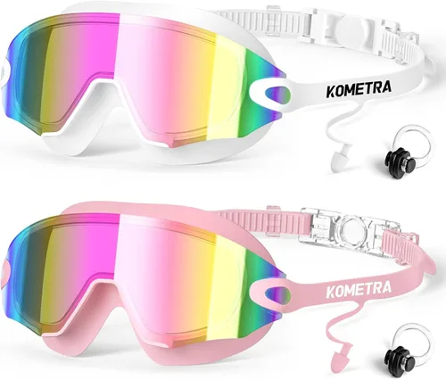 Miniatura 10 de Paquete de 2 gafas de natación para adultos, sin marco, antivaho con protección UV, gafas de natación con visión clara para hombres y mujeres