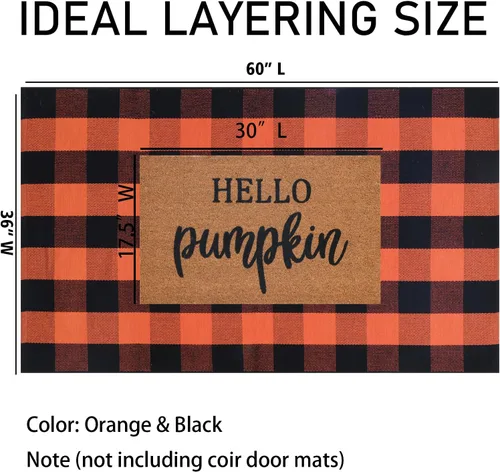 Miniatura 2 de Alfombra a Cuadros Naranja y Negra, 3 x 5 Pies, Alfombra Decorativa de Otoño para Puerta Delantera al Aire Libre, Alfombra de Algodón Lavable Tejida