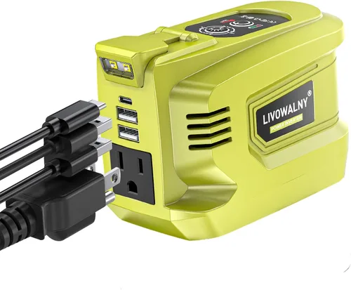 Inversor de potencia real de 200W compatible con Ryobi 18V, inversor de batería DC 18V a AC 110-120V, generador de estación de energía LIVOWALNY,