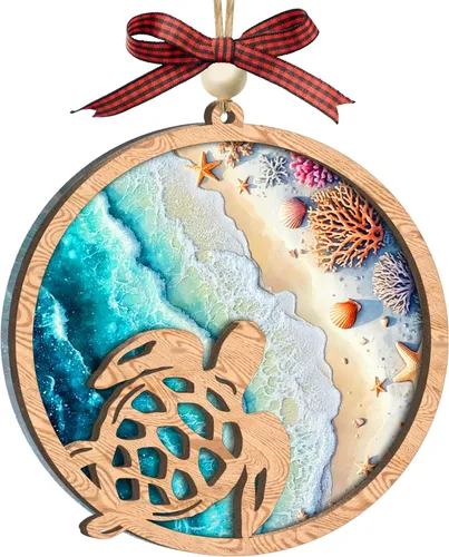 Adorno acrílico de tortuga marina con tarjeta de historia, regalos de tortuga marina para mujeres, regalos de playa para mujeres, adornos de Navidad