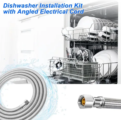 Miniatura 9 de Kit de instalación para lavaplatos – Manguera de acero inoxidable de 6 pies para lavavajillas con conexiones de compresión de 3/8 pulgadas, tubo